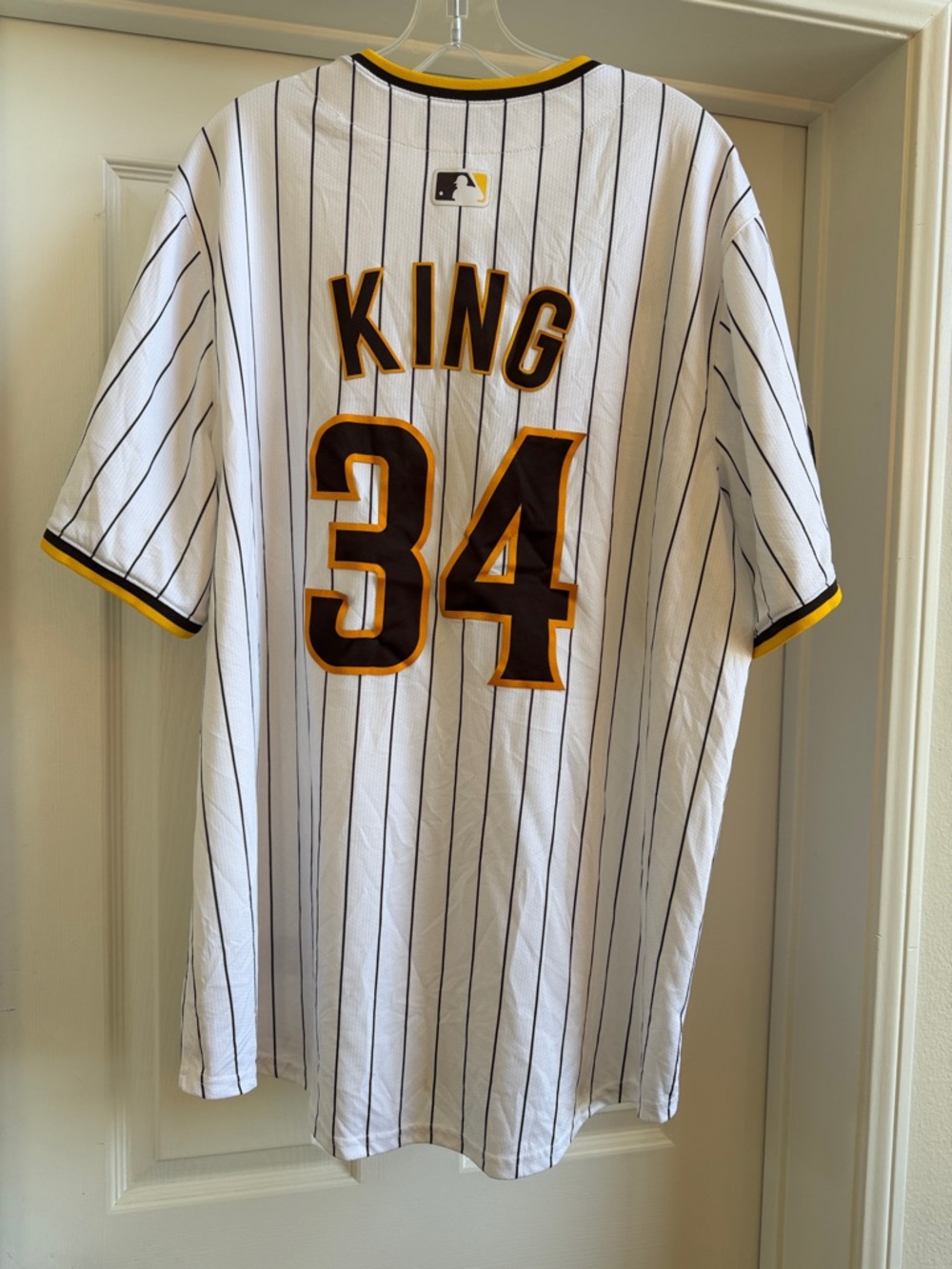 Nike Padres King #34 White Brown Pinstripe Jersey with Yellow Trim-EUC- - Picture 6 of 10